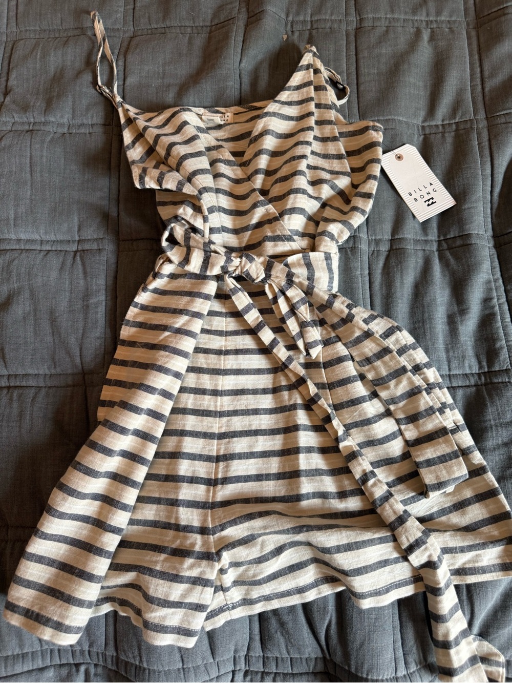 Billabong Cream and Black Striped Sleeveless Jumpsuit Romper
